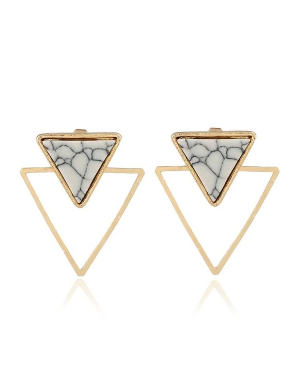 NIB SHEIN White Marble & Gold Triangle Stud Earrings
